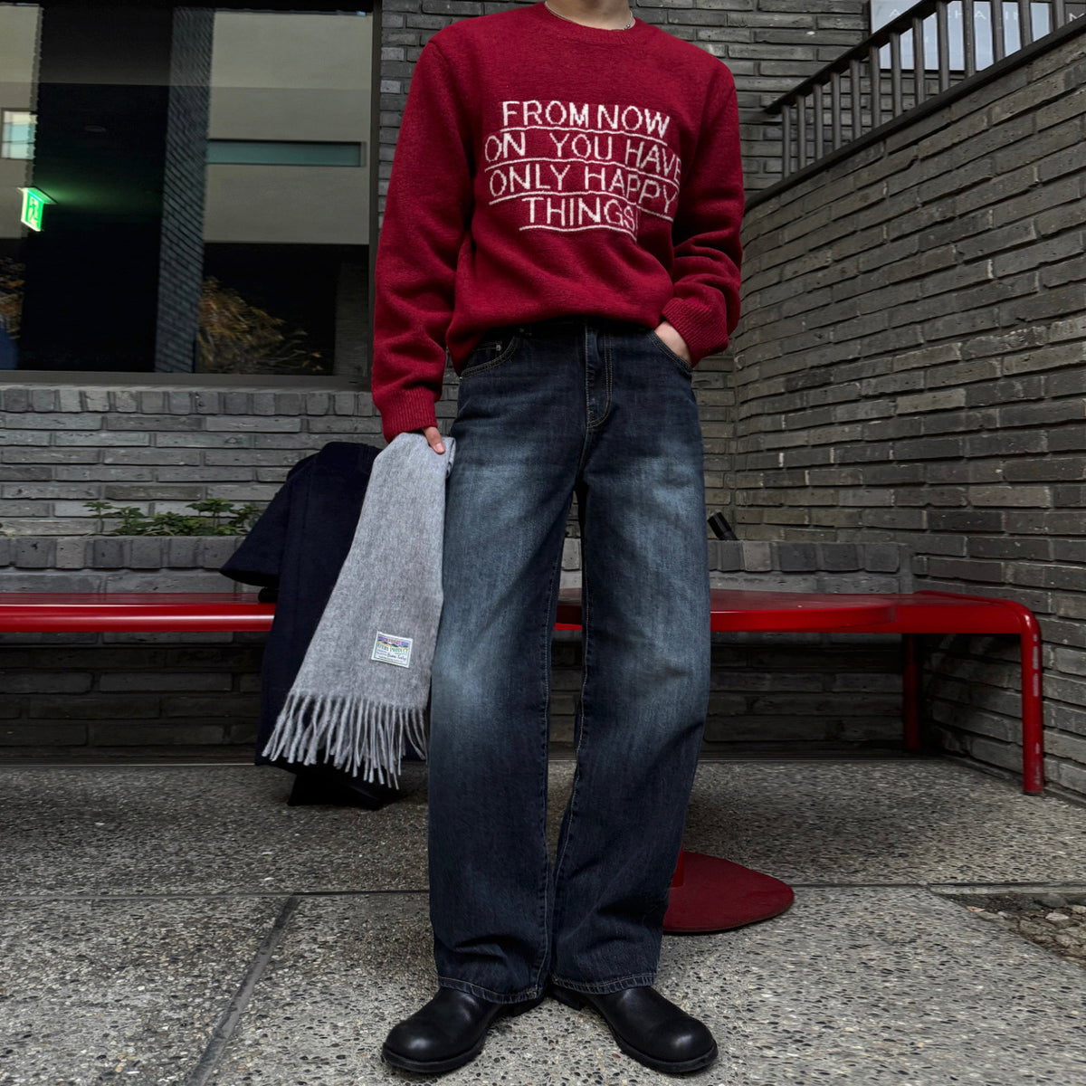 Retro Straight Leg Jeans for Men, Autumn/Winter Washed Distressed Wide Leg Long Pants Commuter Trousers