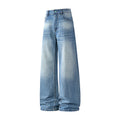 Blue Denim Pants for Men Loose Straight Leg Washed Trousers