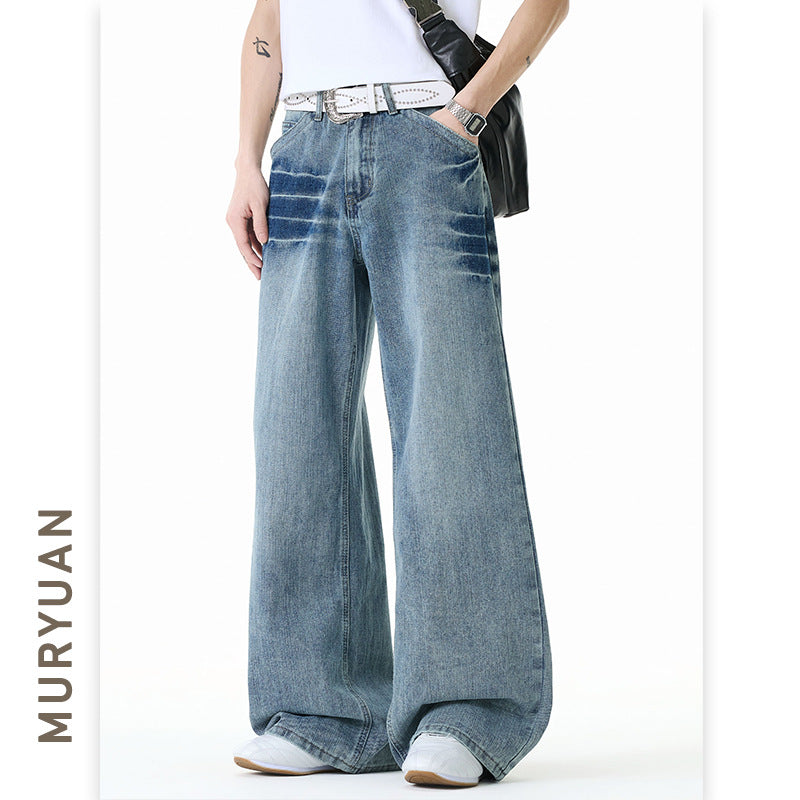 Denim Pants Men Loose Straight-Leg Long Trousers