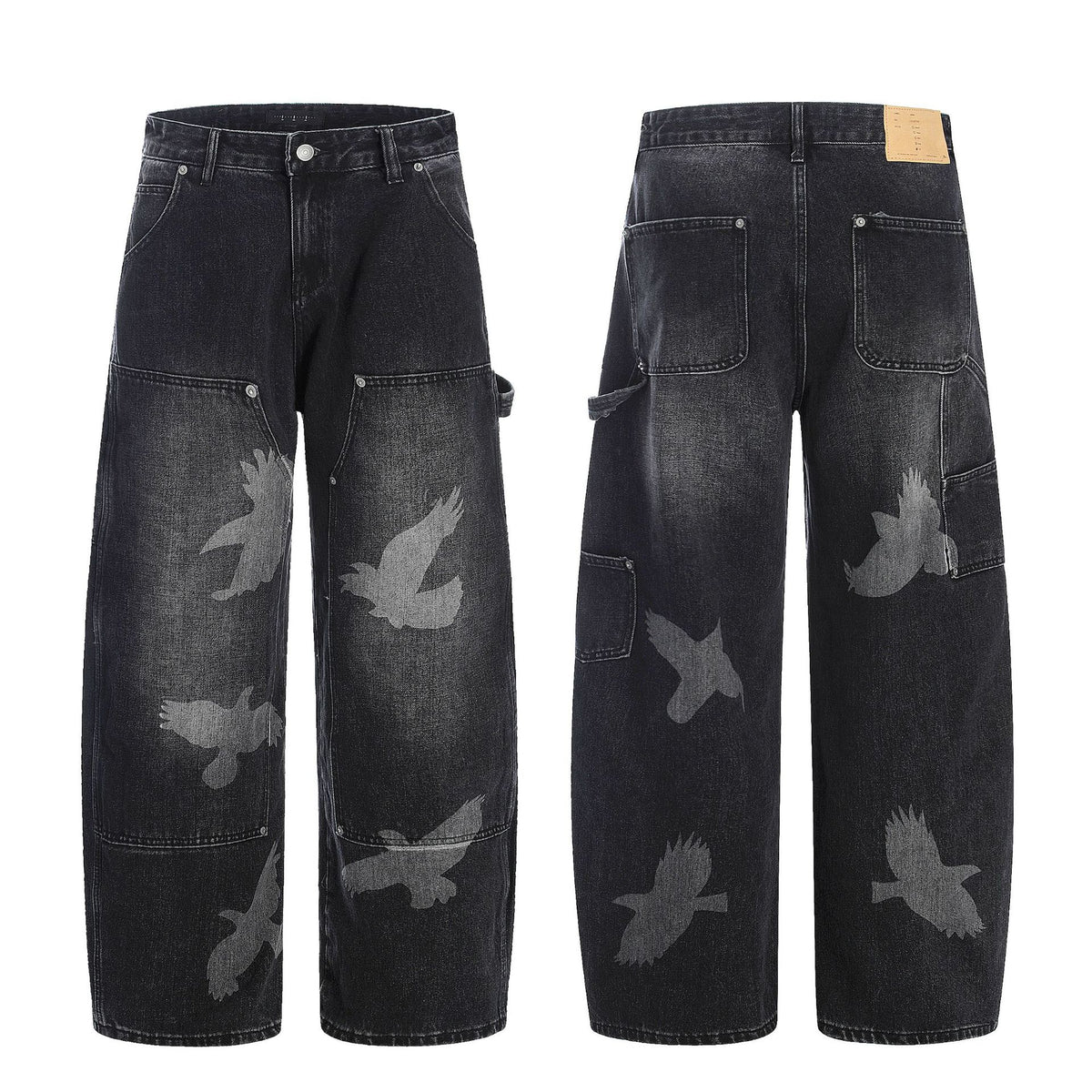 Jeans with Pigeon Pattern for Men and Women, Loose Fit Wide Leg Trousers
