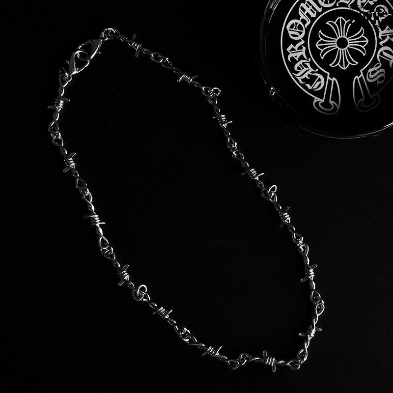 Fashion New Men and Women Street Silver Color Thorns Bramble Necklace Hip Hop Titanium Steel Choker Necklace Ins New Trendy