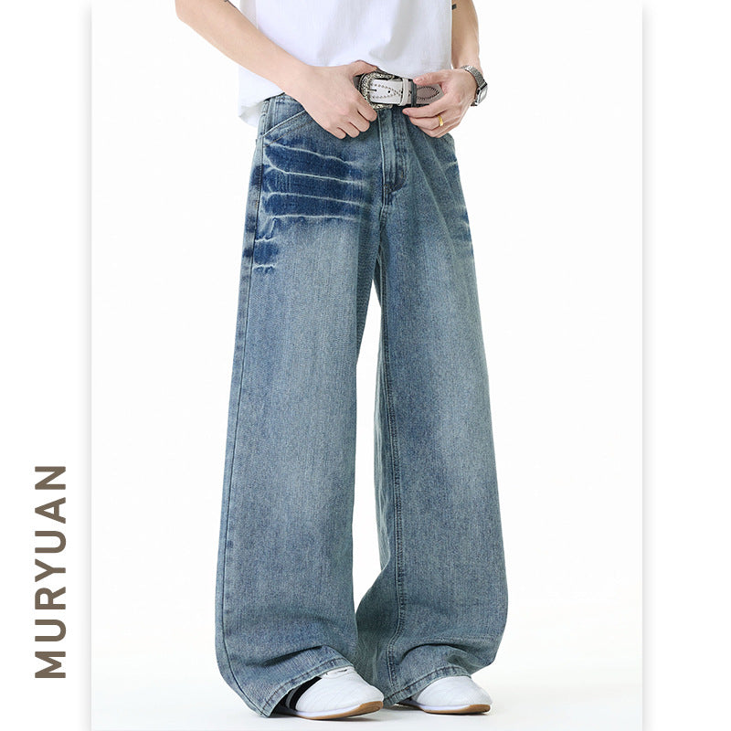 Denim Pants Men Loose Straight-Leg Long Trousers