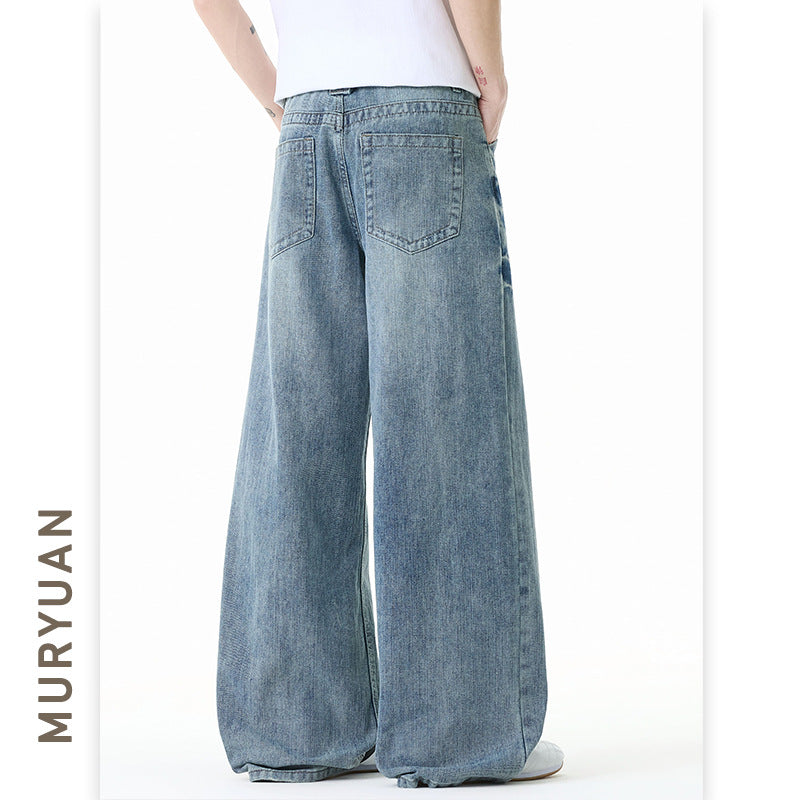 Denim Pants Men Loose Straight-Leg Long Trousers