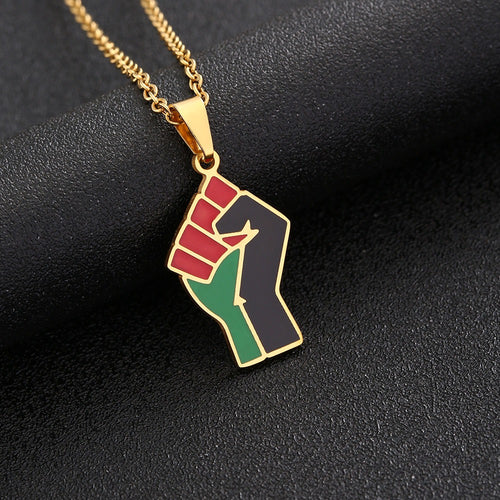 African Fist Symbol Pendant Necklace for Men and Women Geometric Titanium Steel Couple Necklace Fashion Jewelry