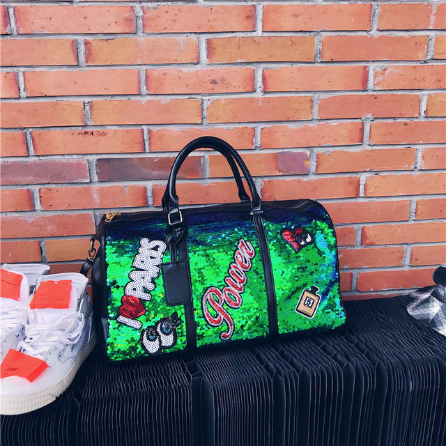 Travel Bag Sequins Overnight Bag Portable Duffle Bags Large Capacity Quitte Bags for Women Men Big Weekend Tote Pink