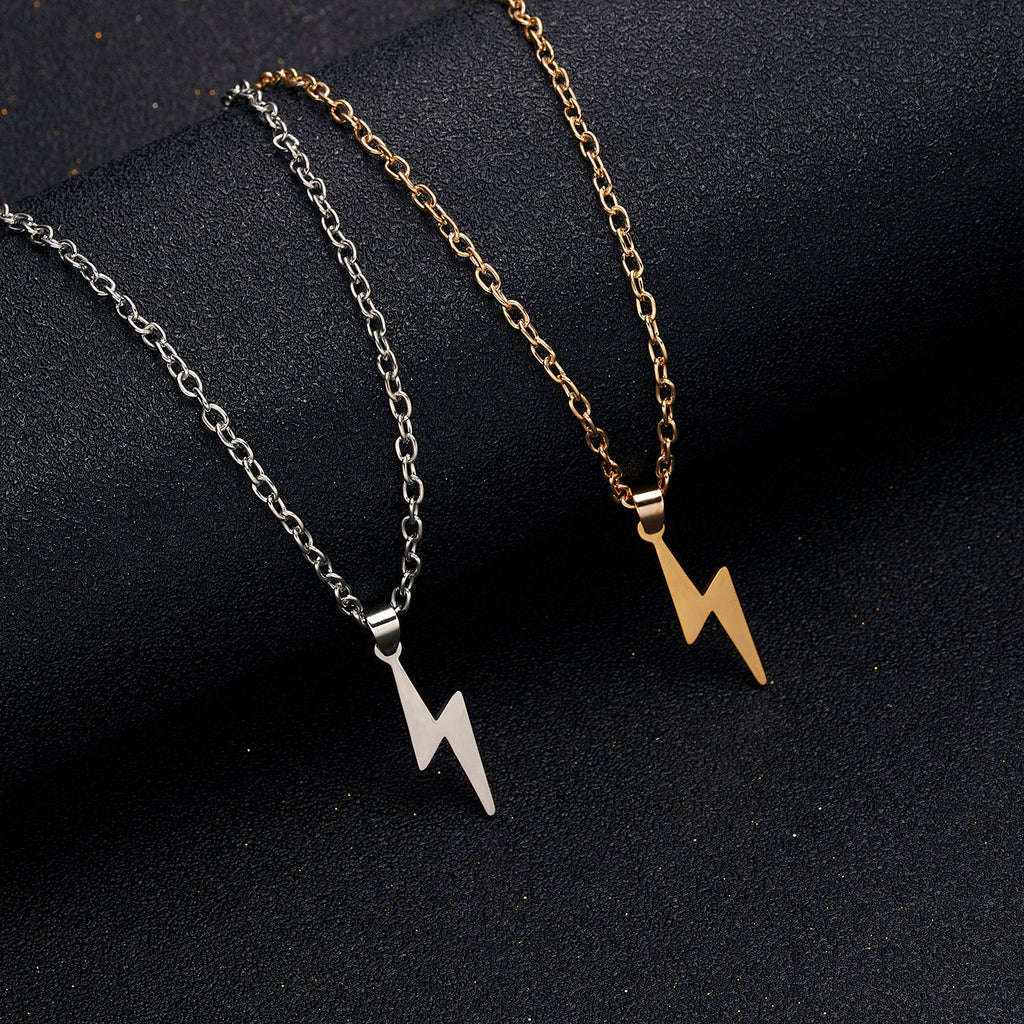 Rinhoo Stainless Steel Necklace For Women Men Long Chain Small Lightning Pendant Necklace Party Ornament Jewelry Gift