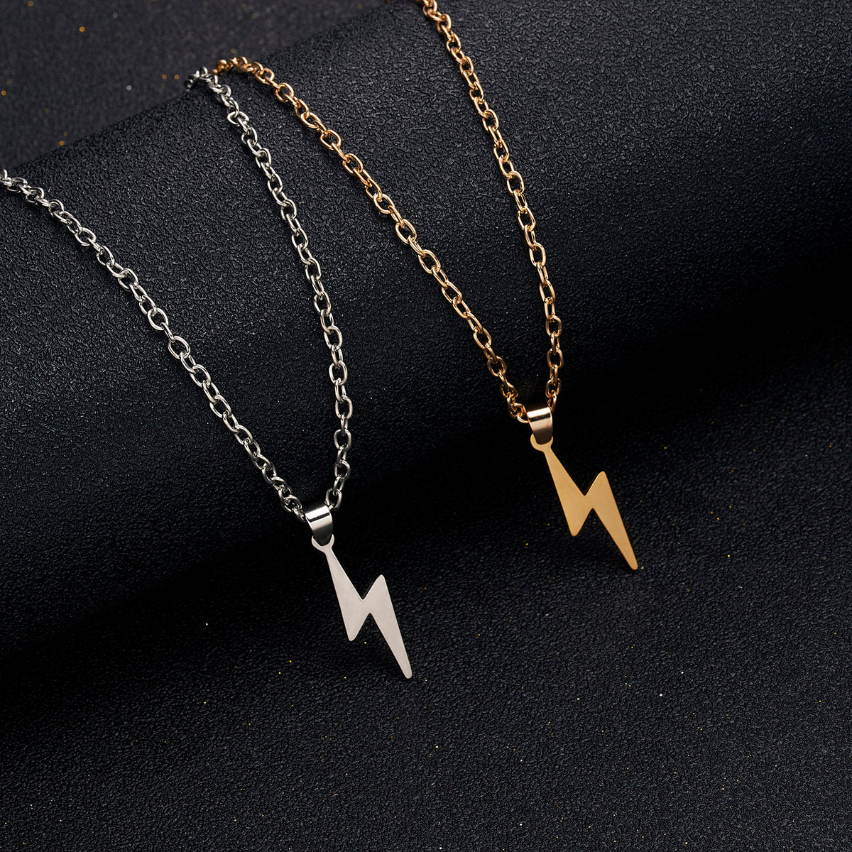 Rinhoo Stainless Steel Necklace For Women Men Long Chain Small Lightning Pendant Necklace Party Ornament Jewelry Gift