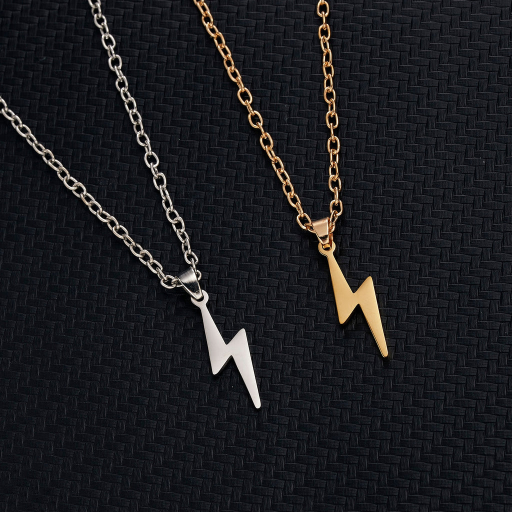 Rinhoo Stainless Steel Necklace For Women Men Long Chain Small Lightning Pendant Necklace Party Ornament Jewelry Gift