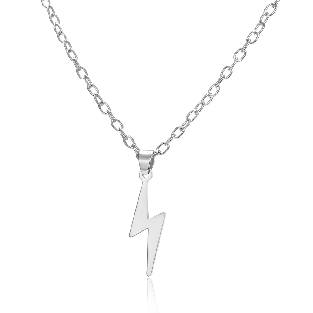 Rinhoo Stainless Steel Necklace For Women Men Long Chain Small Lightning Pendant Necklace Party Ornament Jewelry Gift