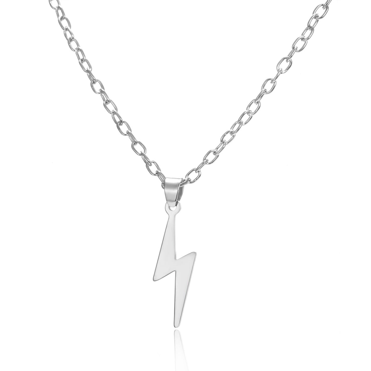 Rinhoo Stainless Steel Necklace For Women Men Long Chain Small Lightning Pendant Necklace Party Ornament Jewelry Gift